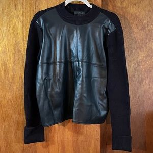 Ann Taylor Black Leather and Knit Sweater